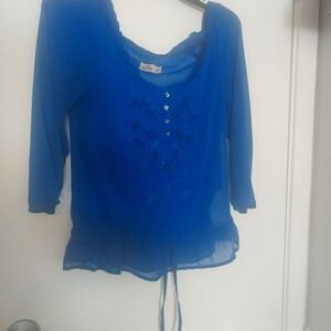 Hollister Blue Ruffled 3/4 Sleeve Blouse